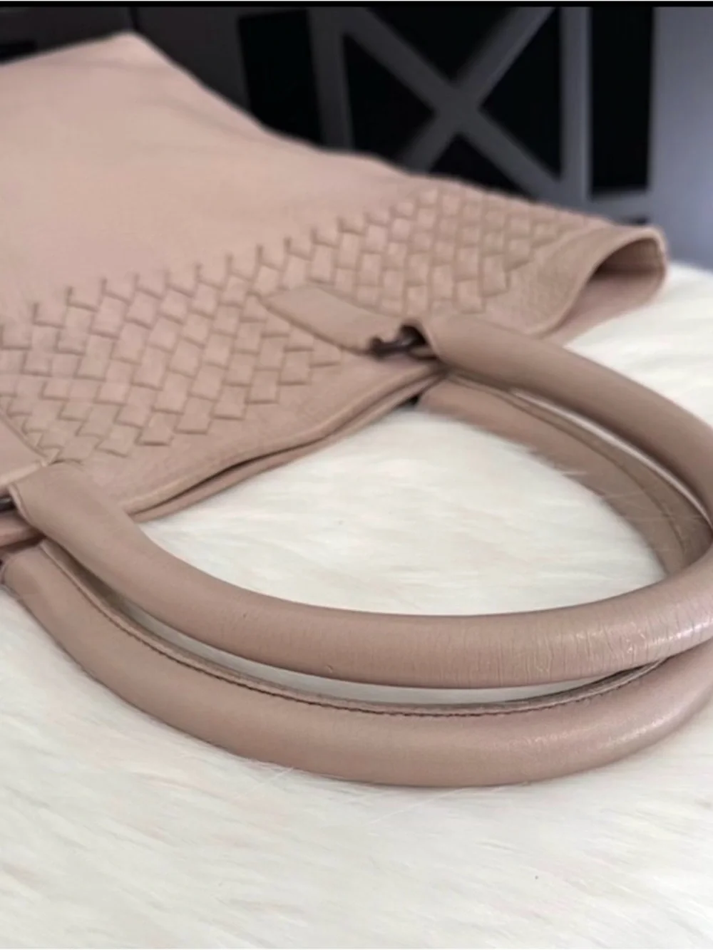 Auth BOTTEGA VENETA beige pink Taupe shoulder Tote Bag INTRECCIATO Woven leather